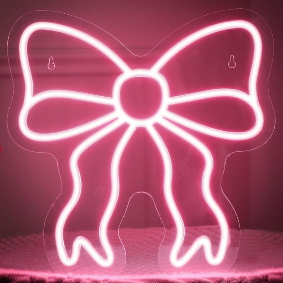 Pink Bow LED Neon Sign Bedroom Women Room Neon Light Sign Coquette Aesthetic Home Wall Preppy Dorm Beauty Room Salon Decor Party Bar Decoration Gift for Her 11.8x11.8in