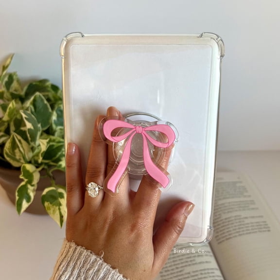 Pink Bow Magnetic E-reader Grip, MagSafe E-reader Grip, Magnetic E-reader Holder, E-reader Accessories, Bookish Gifts for her