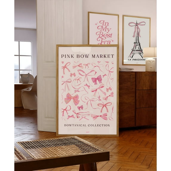 Pink Bow Market, Coquette Room Decor, Balletcore Wall Art, Retro Preppy Wall Art, Vintage Print, Coquette Wall Art, Coquette Bow Print Home Decor #658, Unframed Canvas Size 12x18