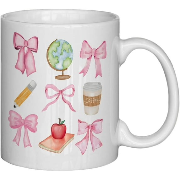 Pink Bow Mug,Coquette Mugs For Girl, Ribbon Bows Coffee Mugs, Bow CupsPink Bow Lovers Gift, Pink Gifts for Girls Mug 11 oz,Coffee Cups