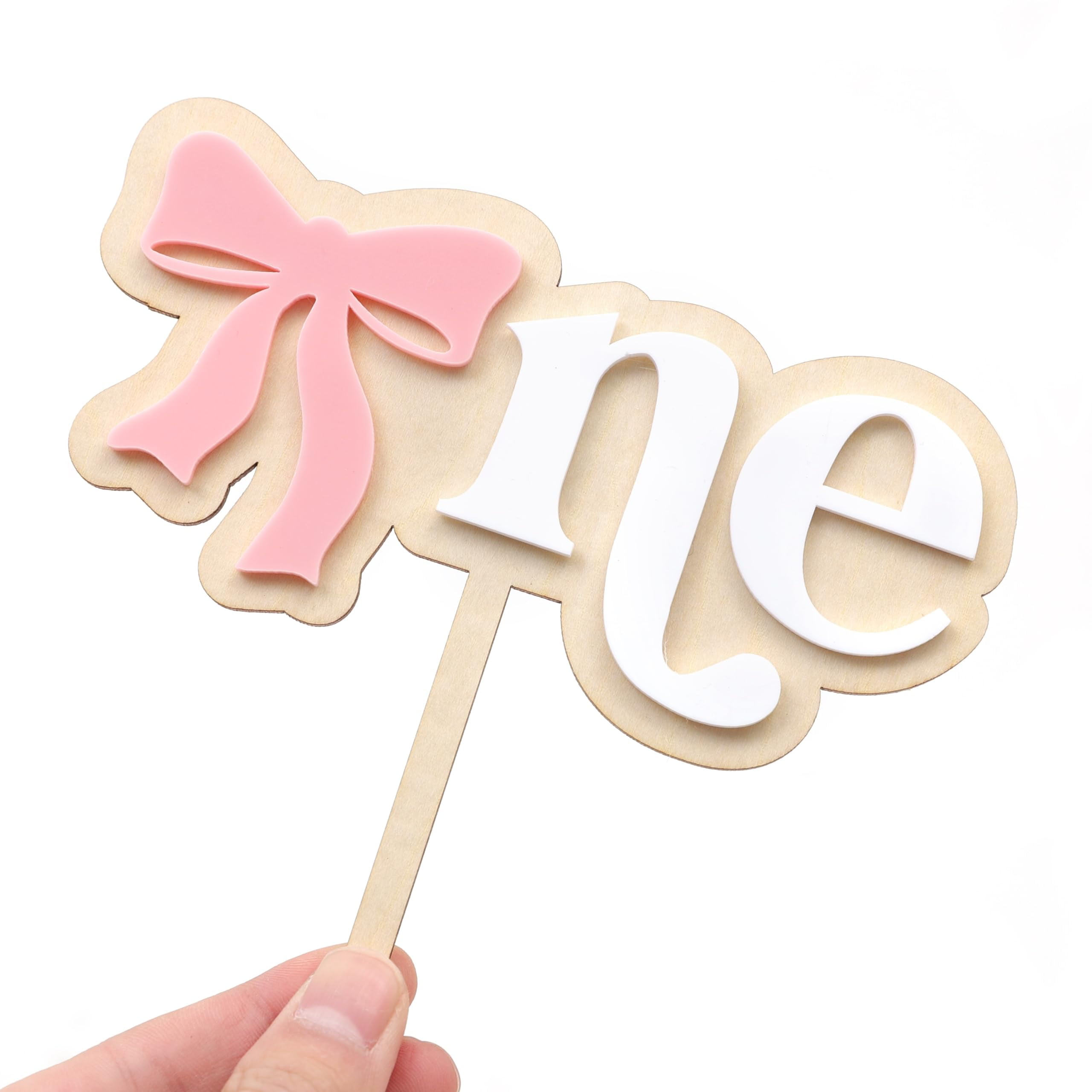 Pink Bow One Cake Topper - RST1 Bow Theme Wooden and Acrylic 1st ...