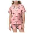 thumbnail image 1 of Pink Bow Pajama Sets 2 Piece Casual Cute Graphic Button Down Short Sleeve Shirts And Shorts Outfits Stain Homewear Loungewear Sleepwear Unisex, 1 of 5