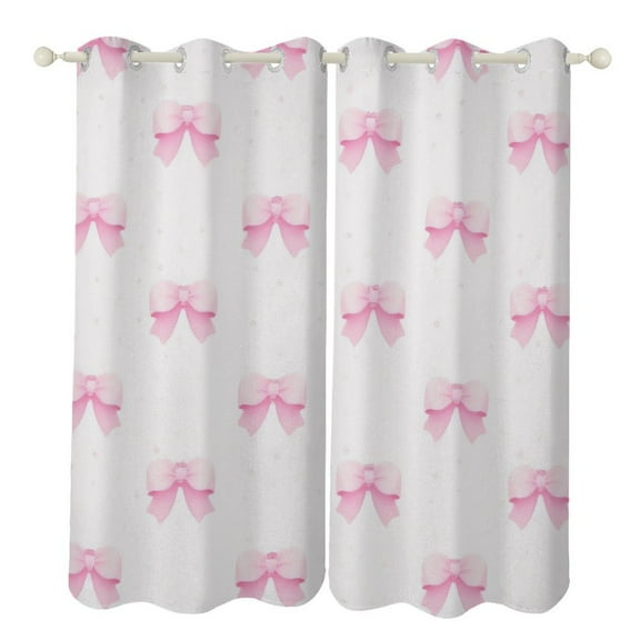 Pink Bow Pattern Blackout Window Curtains for Bedroom Living Room Kicthen High Shading 2 Panels