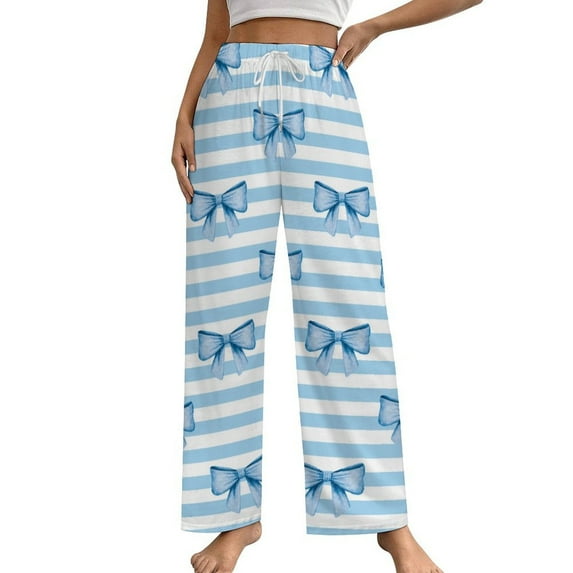 Pink Bow Pattern Pajama Pants Breathable with Pockets Pajamas For Lady Vintage Sleeping Pants Bedroom Homewear