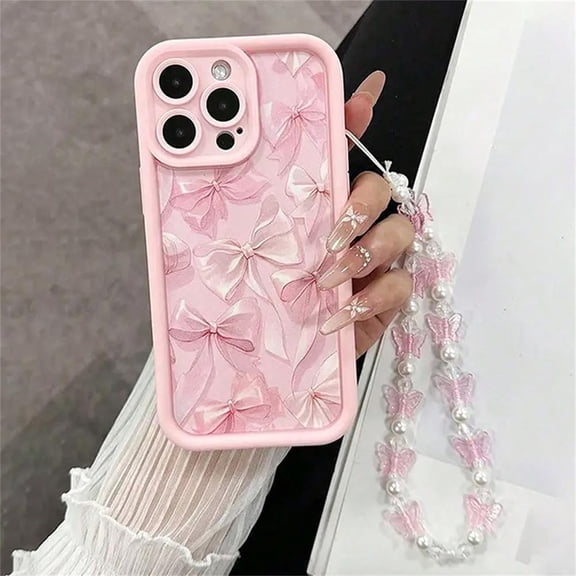 Pink Bow Pattern Silicone Phone Case for iPhone 16 17 Pro Max 15 14 13 12 11 Pro Max 16E X XS XR 7 8 Plus Butterfly Charm Cover,1,for iPhone 12Pro max