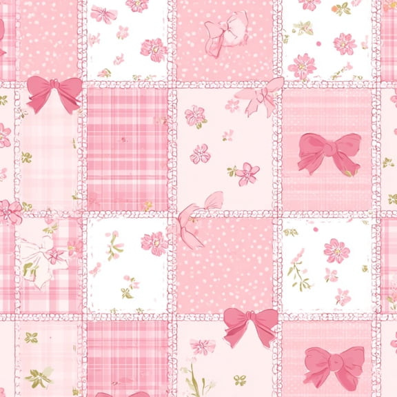 Pink Bow Peel and Stick Wallpaper Pink Floral Patchwork Bows Polka Dots Wall Mural 17.7in x 9.8ft Self Adhesive Removable Wall Paper Renter Friendly Wallpaper for Girls Women Bedroom