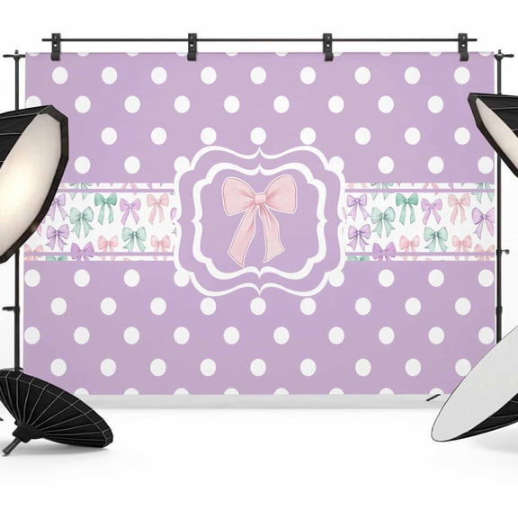 Pink Bow Photography Backdrop 10x8FT, Polka Dot Purple Background Celebration Photo Backdrops, Background for Photography Studio Photo Studio Background, Back Drop for Photoshoot