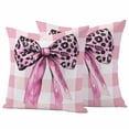 thumbnail image 1 of Pink Bow Pillow Covers 2 Pack Vintage Spring Leopard Print Bow Pink Plaid Farm Ribbon Pillowcase Waterproof Outdoor Throw Pillow Cover for Patio Garden Square Cushion 20”x20”, 1 of 9
