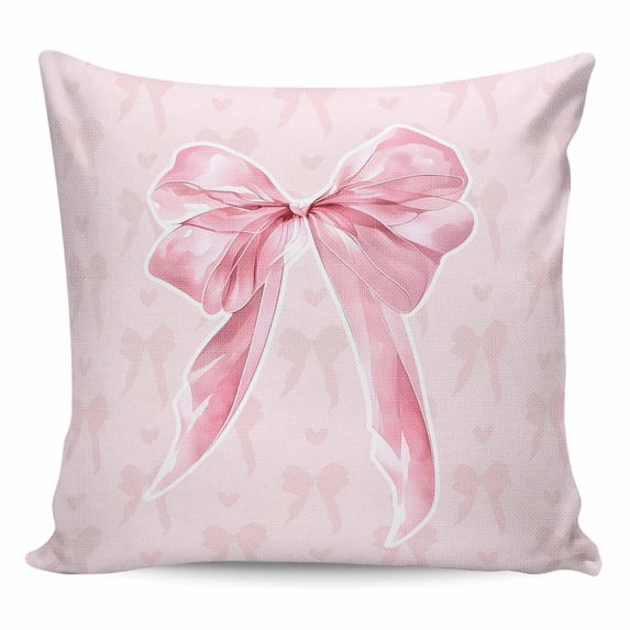 Pink Bow Pillow Covers 24x24 Inch Decorative Throw Pillow Cover, Cute Watercolor Girls Cartoon Luxury Sofa Pillowcases Accent Cushion Case Home Decor Bedroom Living Room