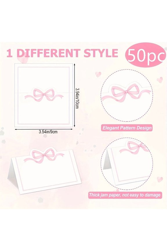 Pink Bow Place Cards Blank Name Tags for Wedding Table Setting Decor