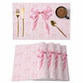 thumbnail image 1 of Pink Bow Placemats Set of 4, Cute Watercolor Girls Cartoon Luxury Placemats for Dining Table, Place Mats for Kitchen Tabletop, Waterproof Wipeable Dining Table Mats Set, 1 of 9