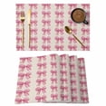 thumbnail image 1 of Pink Bow Placemats Set of 6, Vintage Spring Retro Bow Plaid Linen Texture Farm Non-Slip Place Mats Washable Table Mats for Kitchen Dining Table Decorations Indoor/Outdoor, 1 of 9