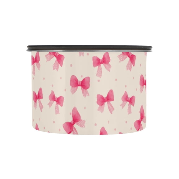 Pink Bow Polka Dots Airtight Coffee Bean Canister 17oz Food Storage Containers with Lids For Gournd, Tea, Sugar, Flour, Rice, Cereal, Candy Cookie Jar