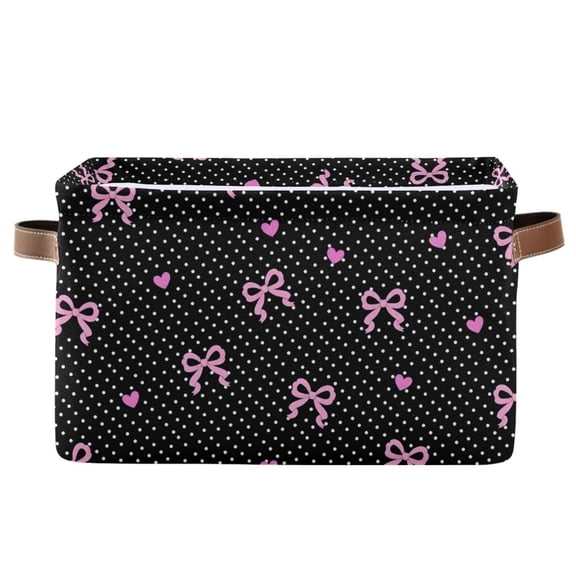 Pink Bow Polka Dots Foldable Storage Large Fabric Storage Baskets Organizer Storage Bins with Handles for Home Office