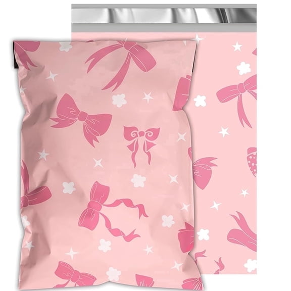 Pink Bow Poly Mailers 10x13 Inch, 25 Pcs, Waterproof Self-Sealing Shipping Bags for Small Business