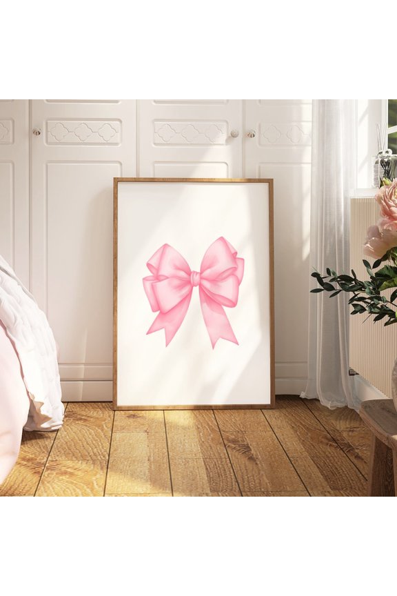 Pink Bow Preppy T-Shirt Teen Room Decor College Nursery Girly Aesthetic Tee, Stretched Canvas 12x16in