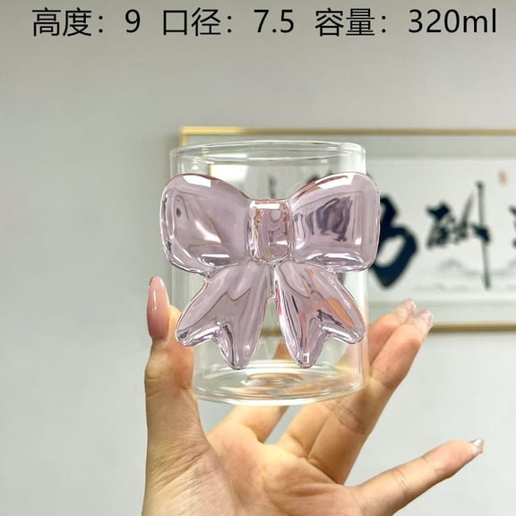 Pink Bow Princess Glass Juice Mug with Handle High Aesthetic for Girls Birthday Party Gift Cute Drinkware Milk Tea Cup