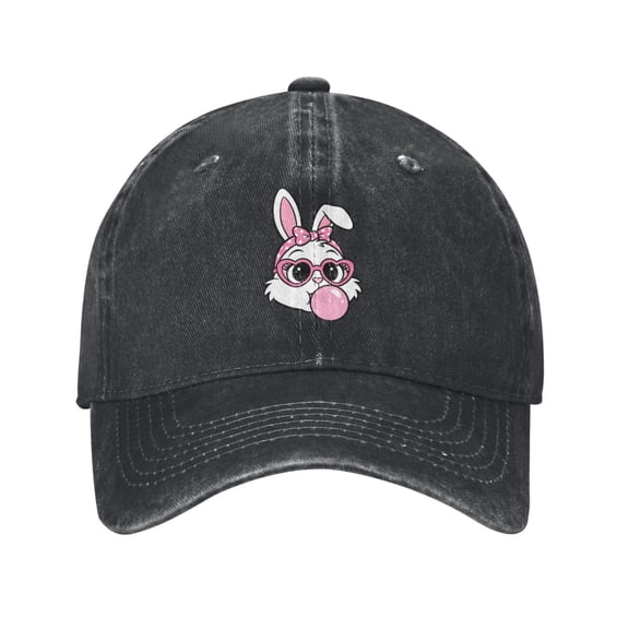 Pink Bow Rabbit Baseball Cap Denim Adjustable Cute Bunny Rabbits Hats Gifts for Women Men Rabbit Lovers Adults