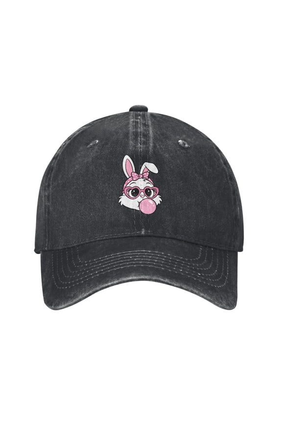 Pink Bow Rabbit Baseball Cap Denim Adjustable Cute Bunny Rabbits Hats Gifts for Women Men Rabbit Lovers Adults