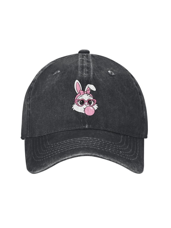 Pink Bow Rabbit Baseball Cap Denim Adjustable Cute Bunny Rabbits Hats Gifts for Women Men Rabbit Lovers Adults