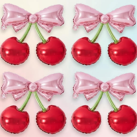 Pink Bow Red Cherry Balloons for Party Foil Balloons Berry Decorations Fruit Theme Bridal Wedding Party Supplies