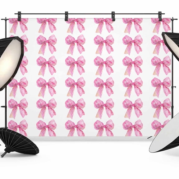 Pink Bow Ribbon Backdrop for Photography,Fabric Photo Background Backdrop,Bowknot Bow Tie Aesthetics Minimalist Photo Booth Background for Portrait Photoshoot Video Wedding Decoration Banner 7x5ft