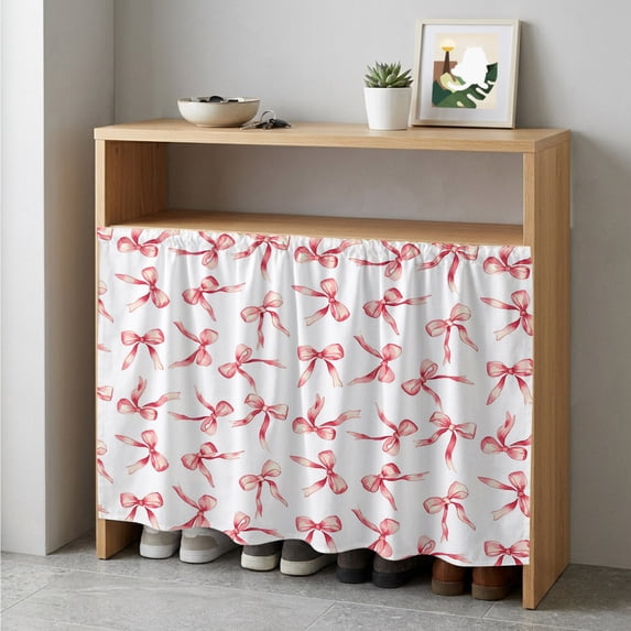 Pink Bow Ribbon Cabinet Curtain 35"Wx35"L, Dustproof Under Sink Skirt with Self Adhesive Tape, Vintage Modern Art Bowknot Cabinet Curtain Cover for Kitchen Sink, Bathroom Vanity, Laundry Room