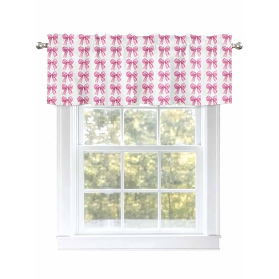 Pink Bow Ribbon Curtain Valances for Windows, Bowknot Bow Tie Aesthetics Minimalist Kitchen Valance Window Treatment, Light Filtering Block Curtains for Bathroom/Bedroom/Living Room 42'' x 18''