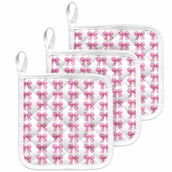 Pink Bow Ribbon Pot Holders for Kitchen Heatproof Potholder, 3 Pack Bowknot Bow Tie Aesthetics Minimalist Hot Pads Multipurpose Oven Pads Cloth Potholders Trivet for Cooking Baking