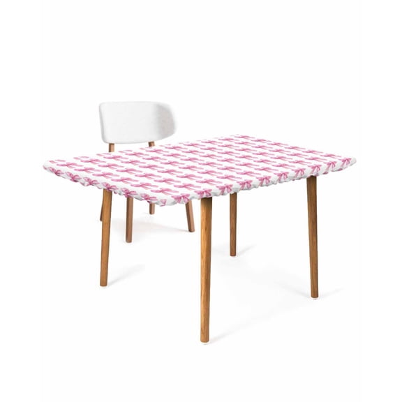 Pink Bow Ribbon Rectangle Tablecloth, Waterproof Elastic Fitted Table Covers for 4 Foot Tables, 24x50inch Decorative Tablecloths for Picnic, Camping, Outdoor, Bowknot Bow Tie Aesthetics Minimalist
