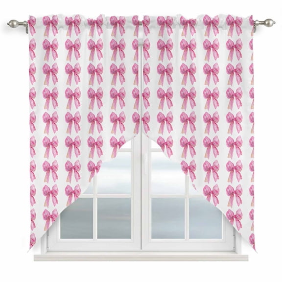 Pink Bow Ribbon Swag Curtains Bowknot Bow Tie Aesthetics Minimalist Swag Valances for Kitchen Windows, Window Treatment Topper Curtains for Living Room Bedroom Bathroom, 36" W x 36" L