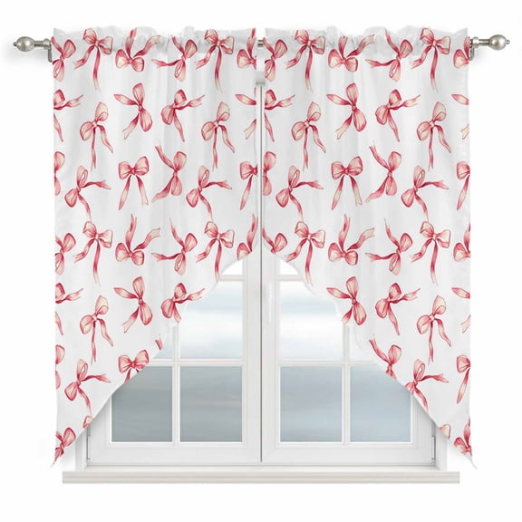 Pink Bow Ribbon Swag Curtains Vintage Modern Art Bowknot Swag Valances for Kitchen Windows, Window Treatment Topper Curtains for Living Room Bedroom Bathroom, 36" W x 36" L