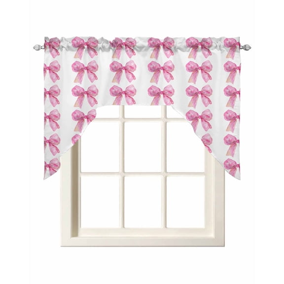 Pink Bow Ribbon Swag Valances for Windows, Small Curtains Drapes, Bowknot Bow Tie Aesthetics Minimalist Kitchen Window Curtains Over Sink Window Treatment Valance for Bedroom/Bathroom 56"x36"