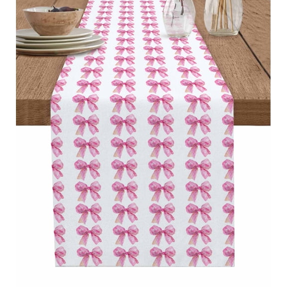 Pink Bow Ribbon Table Runner 60 Inches, Bowknot Bow Tie Aesthetics Minimalist Bed Runner Dresser Scarves Tabletop for Indoor Outdoor Parties/Ceremony/Banquet, 13" x 60"