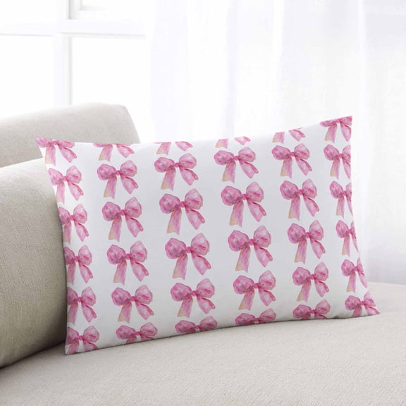 Pink Bow Ribbon Throw Pillow Covers, Bowknot Bow Tie Aesthetics Minimalist Soft Breathable Pillow Cases with Zipper for Sleeping, Queen Size Pillowcases for Couch Bed Sofa Chair 20x30 Inches