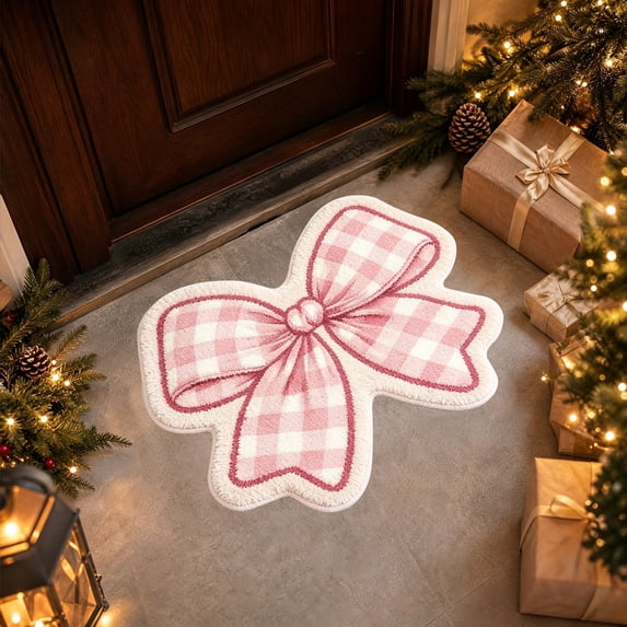 Pink Bow Rug,Cute Coquette Room Decor Area Rug, Ultra-Soft Fluffy Kawaii Bath Mat, Non-Slip Washable Floor Mat for Girls Bedroom, Nursery and Preppy Bathroom