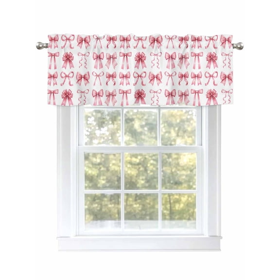 Pink Bow Seamless Valance for Windows,Kitchen Valance Rod Pocket Curtain 54x18 inch, Watercolor Decoration Sweet Style Short Curtain Window Treatment Topper for Bedroom Living Room