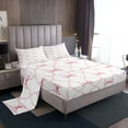 Pink Bow Sheet Set Cute Bowknot Full Bed Sheets Girls Grids Ribbon Bow