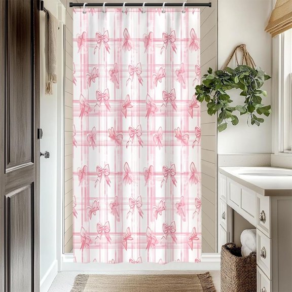 Pink Bow Shower Curtain for Bathroom Pink Striped Bowknot Shower Curtains for Sweet Girl Modern Chic Aesthetic Girly Bathroom Decor Set Washable Waterproof Polyester Fabric with Hooks 36x72 Inch