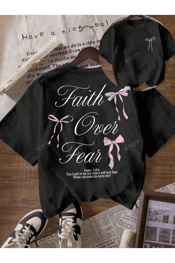 Pink Bow Slogan Graphic Print Round Neck Short Sleeve Women T-Shirt 100% Cotton T-Shirt top