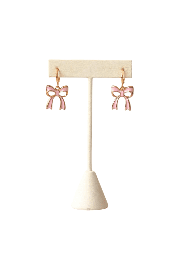 Pink Bow Statement Huggie Hoop Earrings
