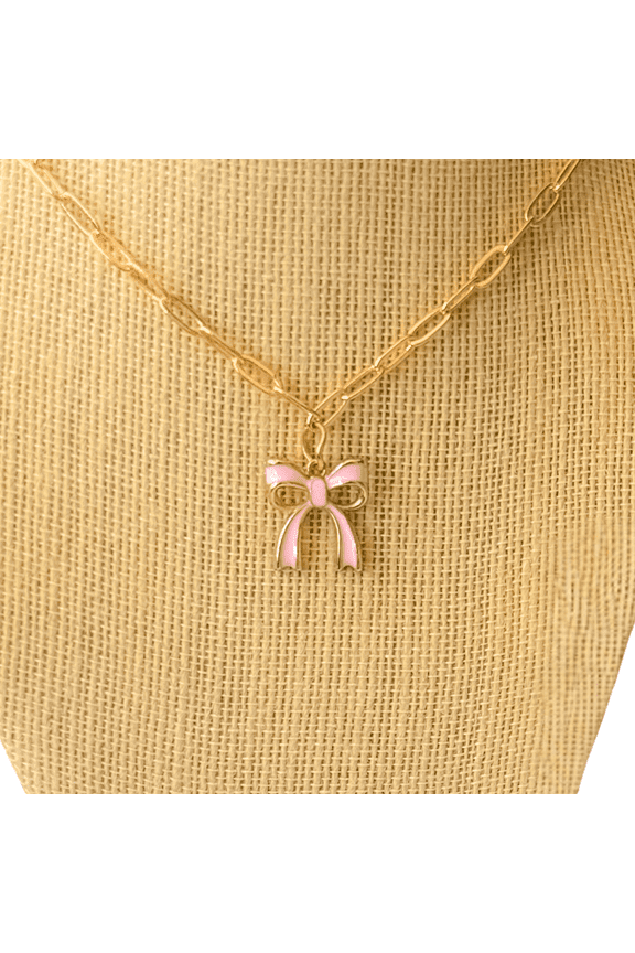 Pink Bow Statement Necklace pink/gold