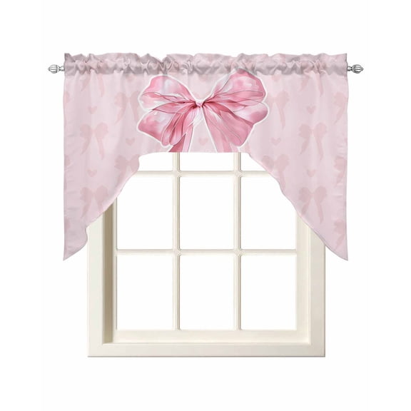 Pink Bow Swag Valances for Windows, Small Curtains Drapes, Cute Watercolor Girls Cartoon Luxury Kitchen Window Curtains Over Sink Rod Pocket Window Treatment Valance for Bedroom/Bathroom 56"x36"