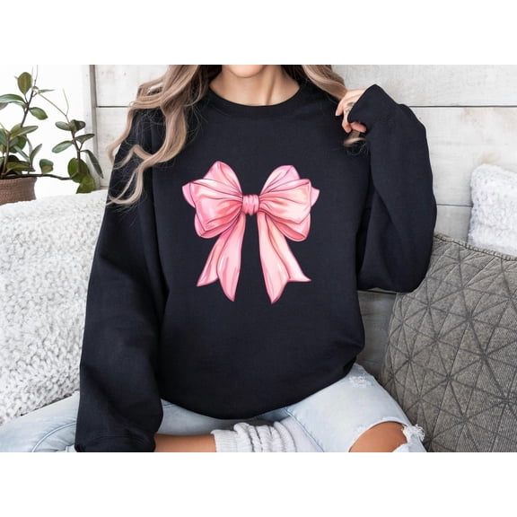 Pink Bow Sweatshirt, Coquette Ribbon Crewneck All Size S-5Xl
