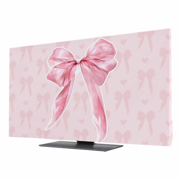 Pink Bow TV Dust Cover 65 Inch, Cute Coquette Watercolor Bow Knot Ribbon Love Heart Computer Monitor Cover Dustproof Stretchable Indoor TV Screen Protector for LED LCD Universal Monitors