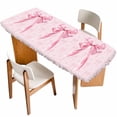 thumbnail image 1 of Pink Bow Table Cloths for 8 Foot Rectangle Tables, Cute Watercolor Girls Cartoon Luxury Patio Waterproof Elastic Fitted Tablecloths, Washable Rectangular Table Cover for Camping, 1 of 8
