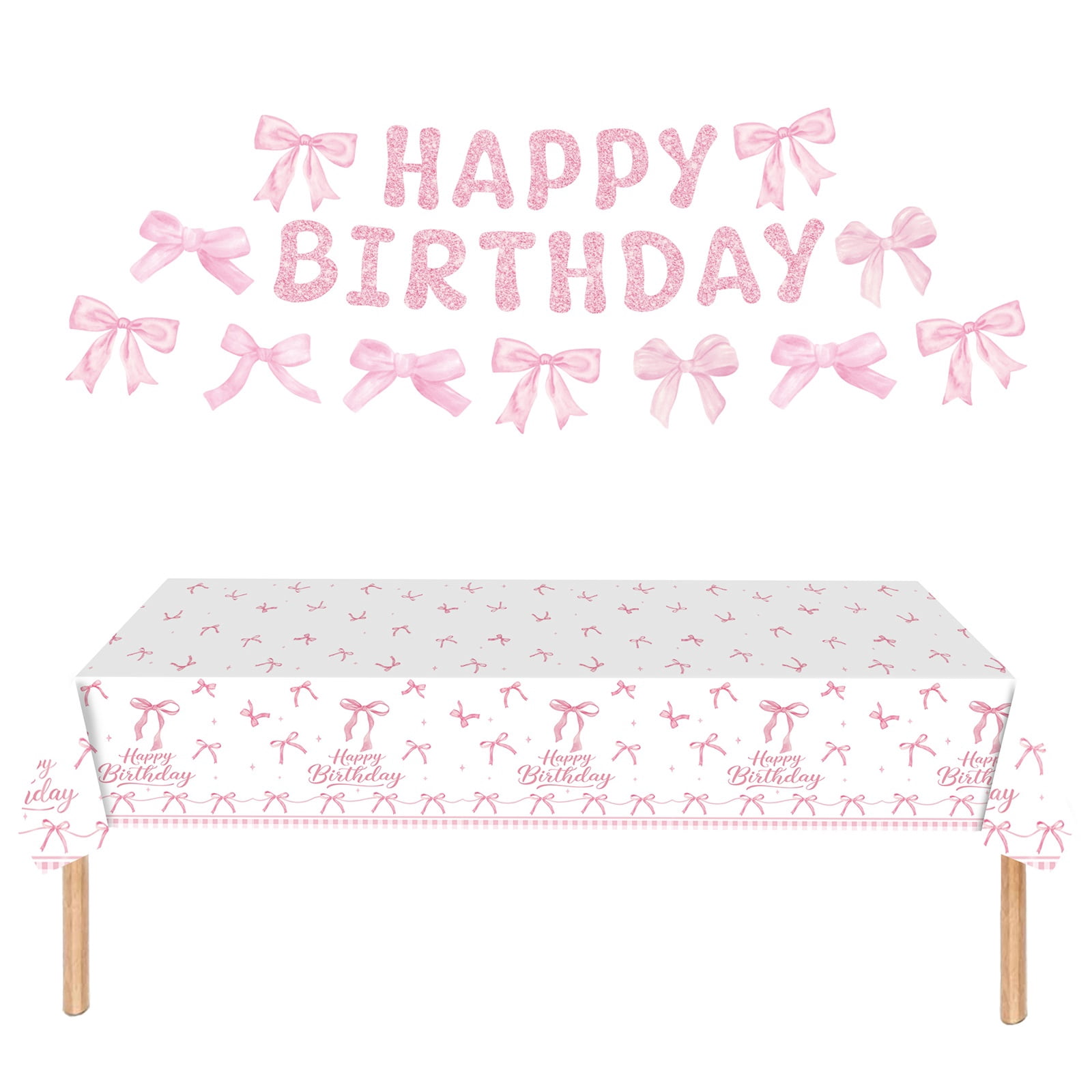 4 Pack Pink Bow Tablecloth, Coquette Birthday Decorations, Bow