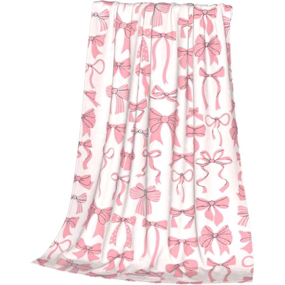 Pink Bow Throw Blanket Lightweight Fleece Flannel Blanket 40"X30" Super Cozy Soft All Seasons Blanket for Women Men Gifts Bed Couch Home Decor