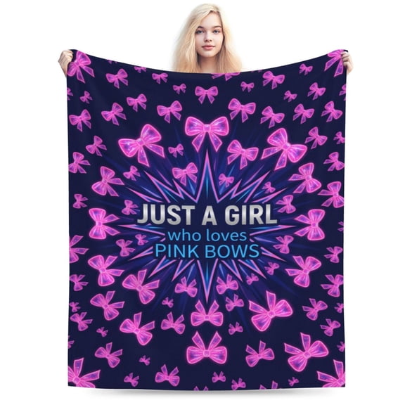 Pink Bow Throw Blanket Soft Cozy Flannel Fleece Throw, Home Decor Accessory , Lightweight Warm Wrap for Couch Sofa 50x40