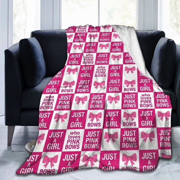 Pink Bow Throw Blanket Soft Cozy Flannel Fleece Throw, Home Decor Accessory , Lightweight Warm Wrap for Couch Sofa 50x40